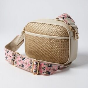 Shiraleah Josephine Camera Bag Adjustable Floral Strap Crossbody Purse Natural
